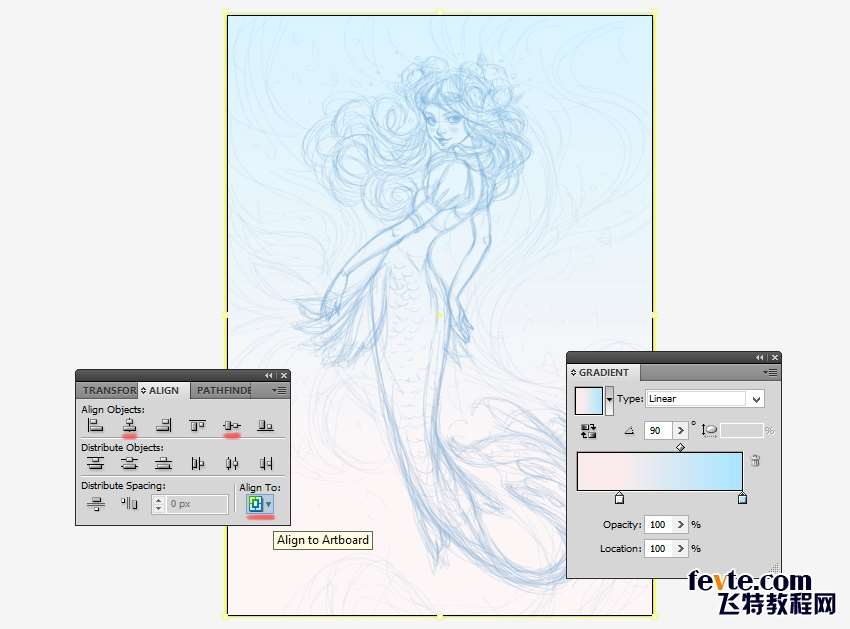 AI绘制水彩美人鱼插画 优图宝 AI实例教程