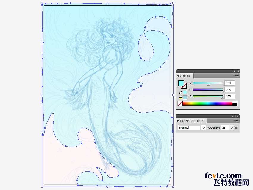 AI绘制水彩美人鱼插画 优图宝 AI实例教程