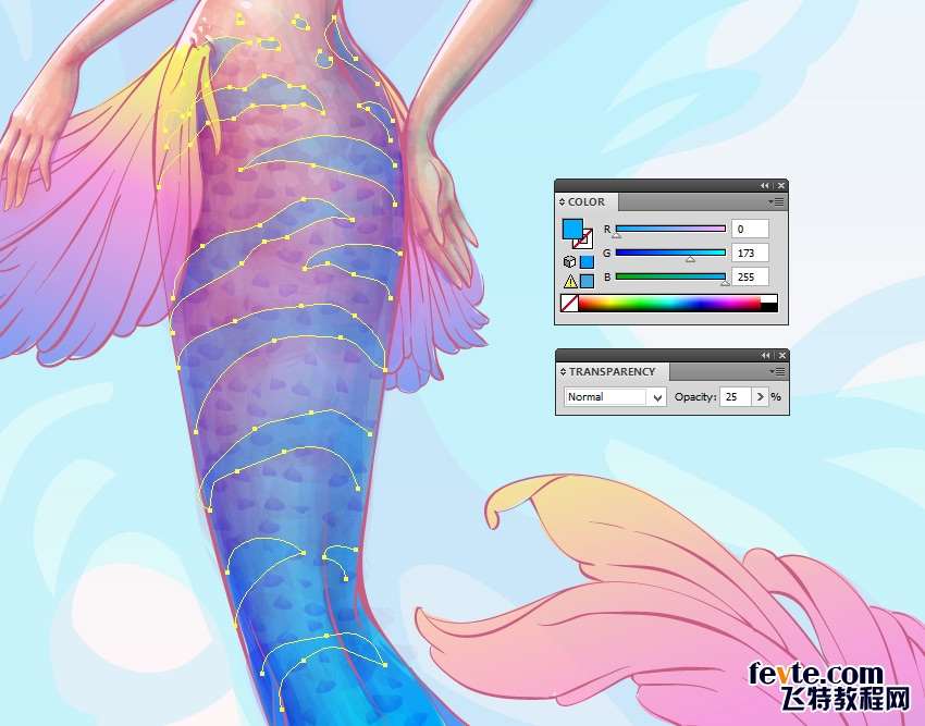 AI绘制水彩美人鱼插画 优图宝 AI实例教程