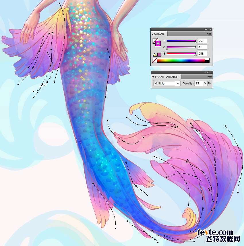 AI绘制水彩美人鱼插画 优图宝 AI实例教程