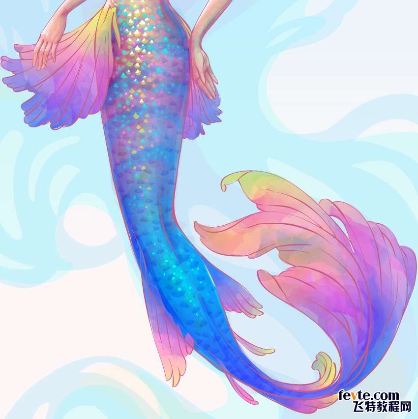 AI绘制水彩美人鱼插画 优图宝 AI实例教程