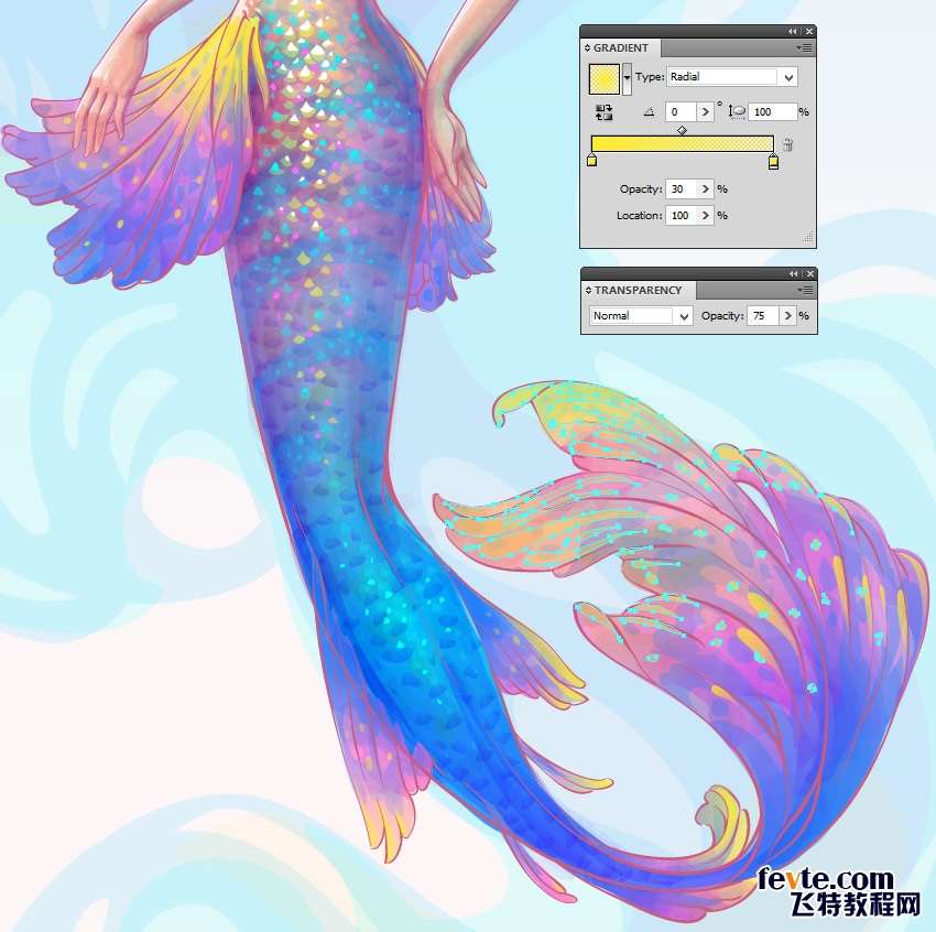 AI绘制水彩美人鱼插画 优图宝 AI实例教程
