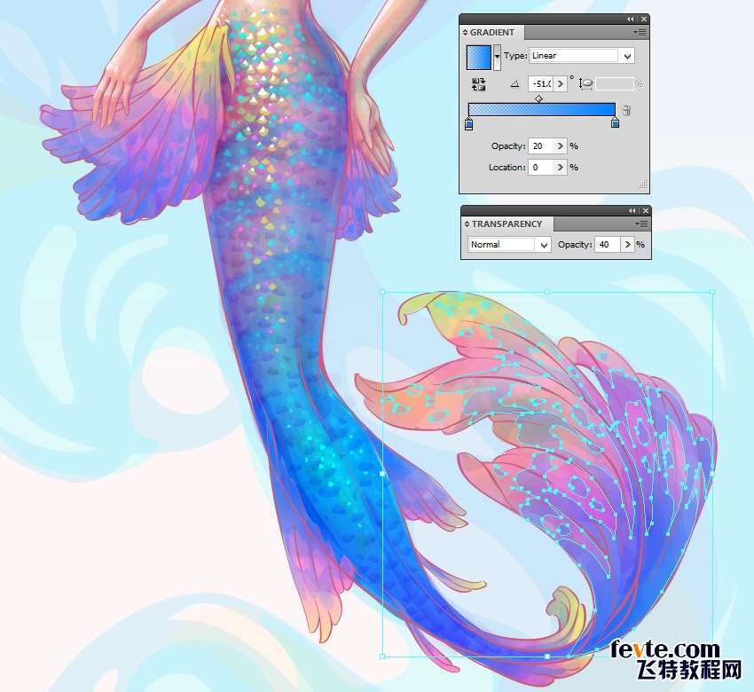 AI绘制水彩美人鱼插画 优图宝 AI实例教程