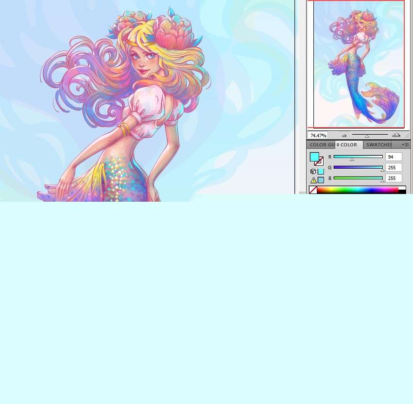 AI绘制水彩美人鱼插画 优图宝 AI实例教程