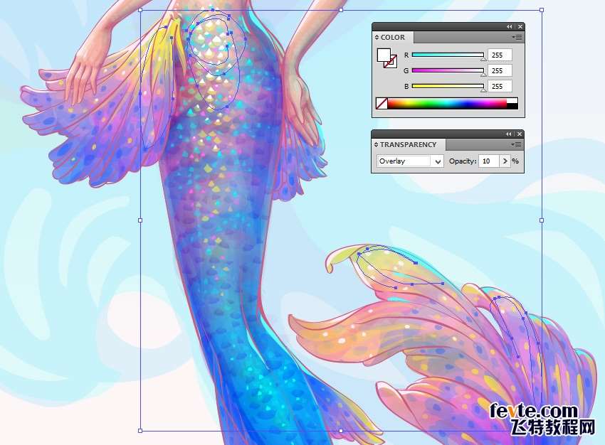 AI绘制水彩美人鱼插画 优图宝 AI实例教程