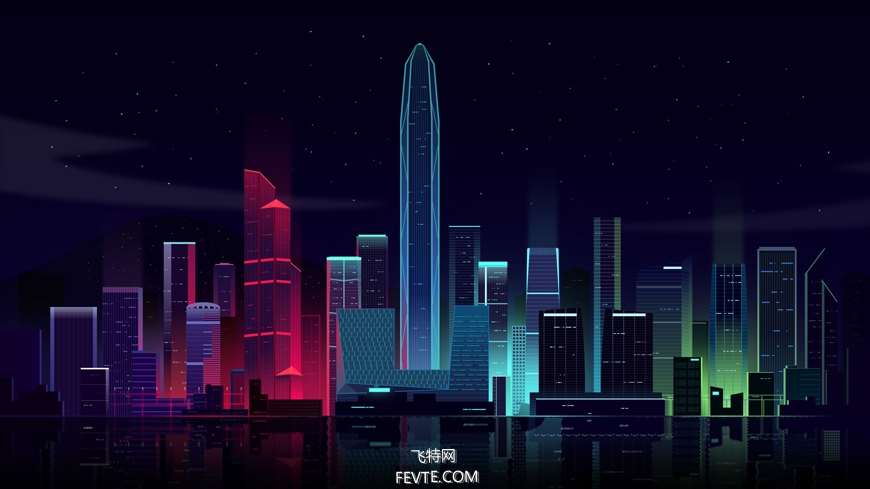 AI绘制时尚渐变城市夜景插画教程 优图宝 AI教程