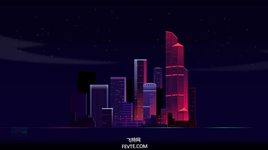 AI绘制时尚渐变城市夜景插画教程 优图宝 AI教程
