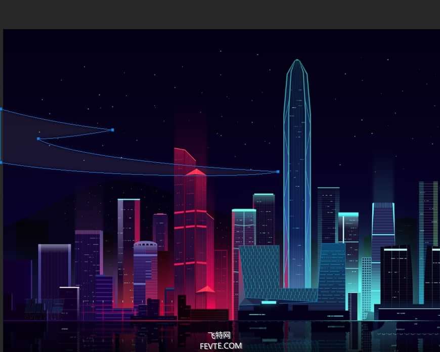 AI绘制时尚渐变城市夜景插画教程 优图宝 AI教程