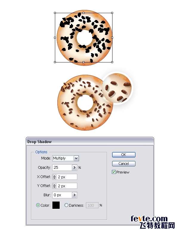 AI绘制可爱美味甜甜圈 优图宝 AI实例教程create chocolate chips on donut 2