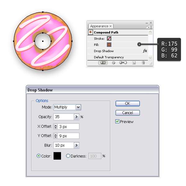AI绘制可爱美味甜甜圈 优图宝 AI实例教程add shadow to donut