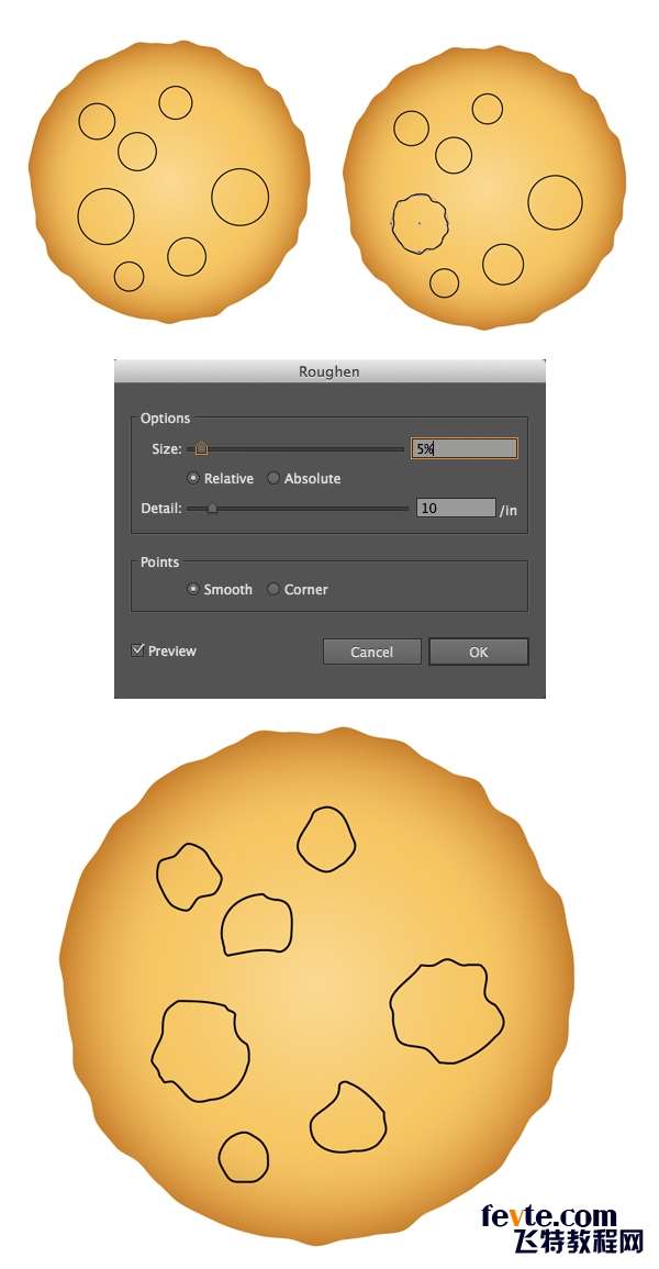 AI绘制写实牛奶杯和燕麦饼干 优图宝 AI实例教程create dimples from circles and Roughen effect
