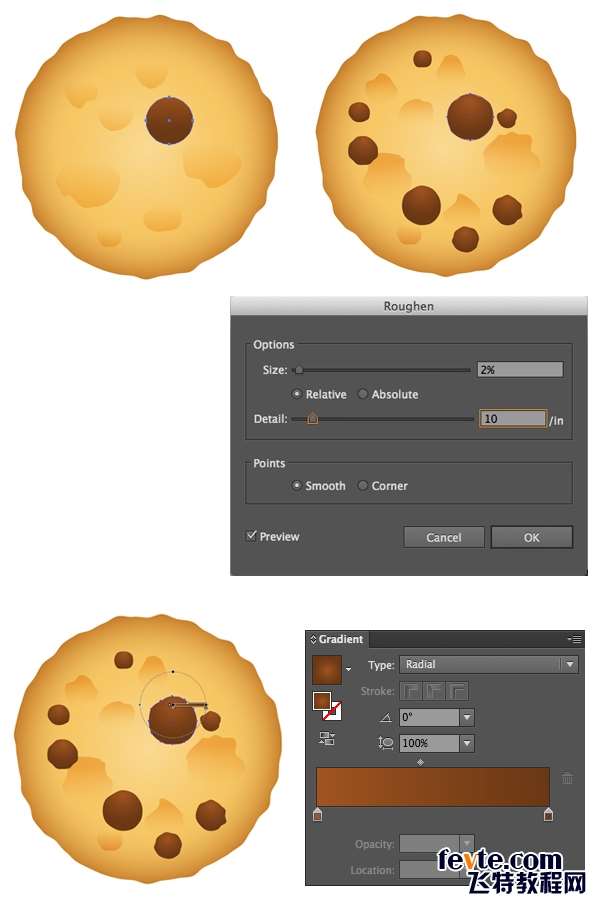 AI绘制写实牛奶杯和燕麦饼干 优图宝 AI实例教程cerate chocolate ships with Roughen effect and radial gradient