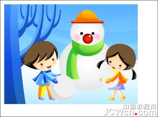 AI绘制堆雪人的孩童插画 优图宝 AI实例教程