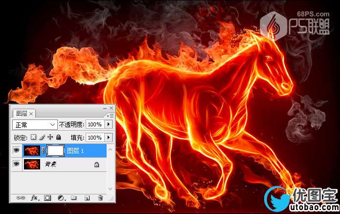 通道抠图，利用通道抠出火焰骏马奔腾的图片_www.utobao.com