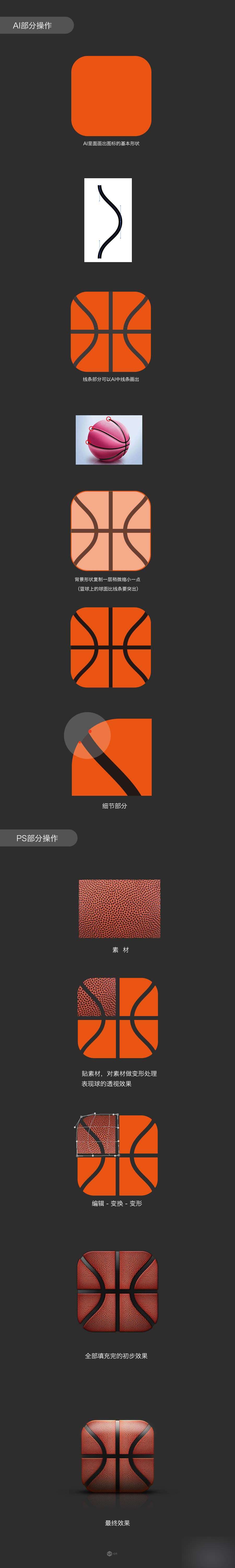 PS结合AI鼠绘质感的正方形篮球app图标