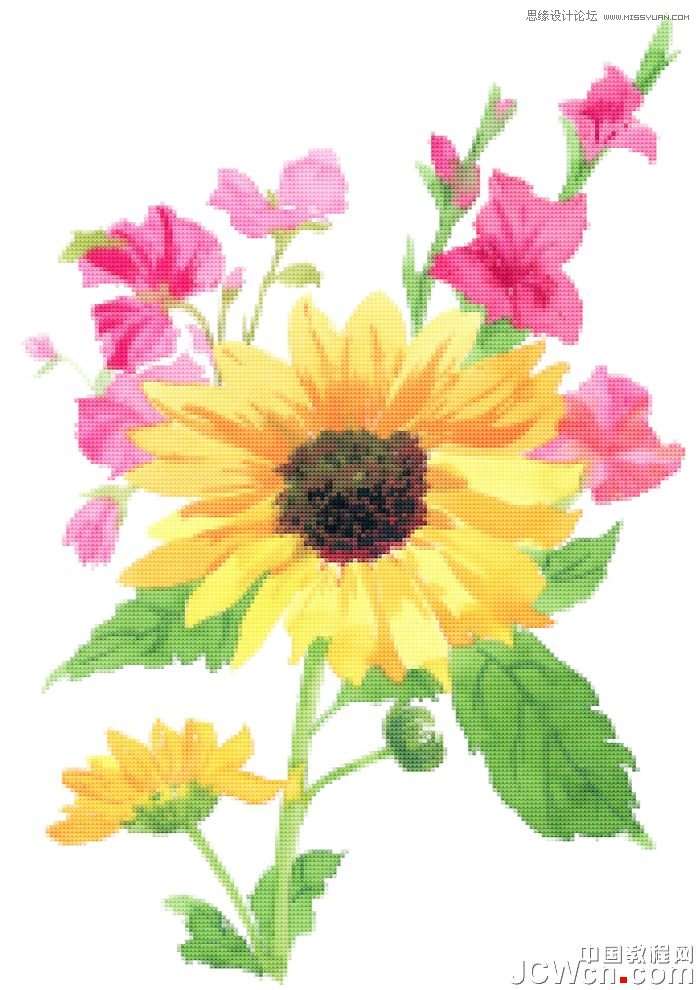 Photoshop给花朵照片制作成十字绣效果,52photoshop教程