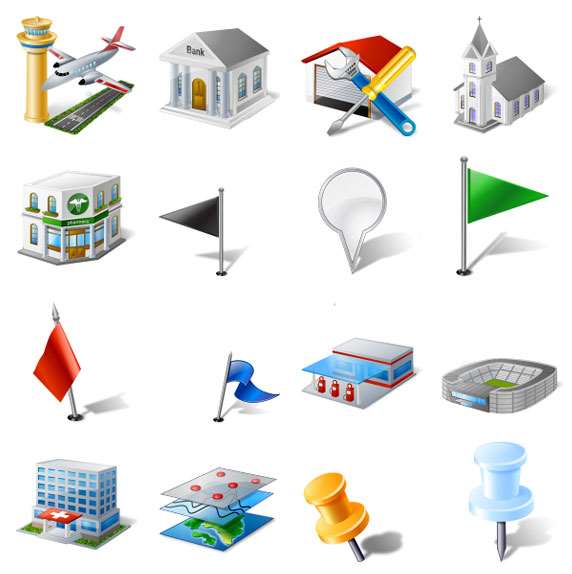 PS创建逼真的微缩世界 优图宝 PS鼠绘教程3D-bulding-transport-icons-map
