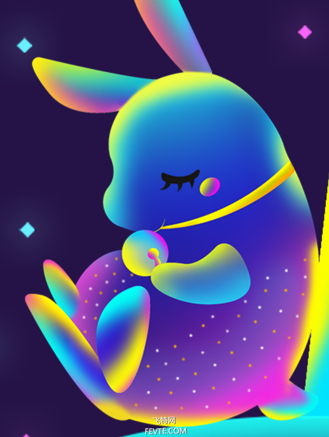 PS鼠绘梦幻渐变流光兔子插画教程 优图宝 PS鼠绘教程