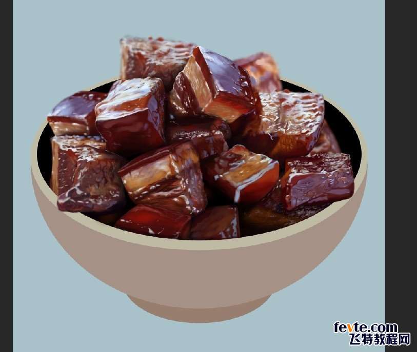 PS鼠绘逼真开胃的红烧肉 优图宝 PS鼠绘教程原图尺寸:813x687