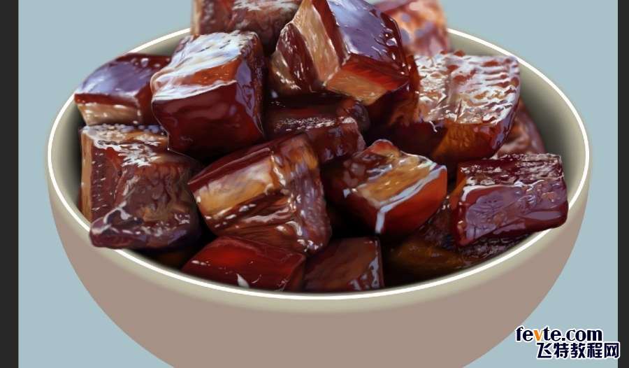 PS鼠绘逼真开胃的红烧肉 优图宝 PS鼠绘教程原图尺寸:1295x757