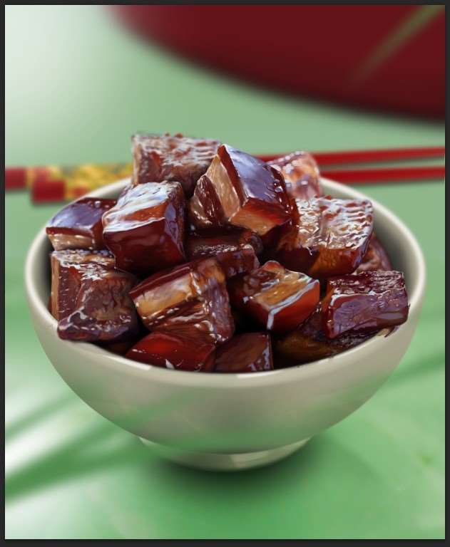 PS鼠绘逼真开胃的红烧肉 优图宝 PS鼠绘教程原图尺寸:631x768