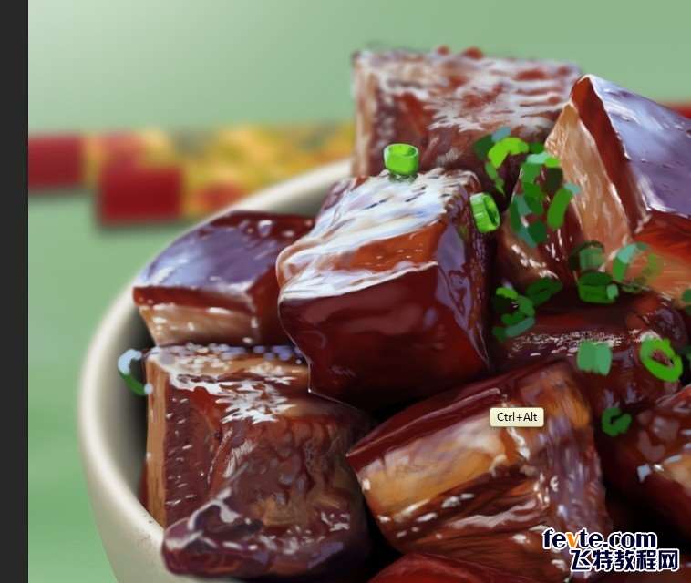 PS鼠绘逼真开胃的红烧肉 优图宝 PS鼠绘教程原图尺寸:758x640