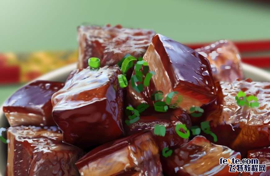 PS鼠绘逼真开胃的红烧肉 优图宝 PS鼠绘教程原图尺寸:870x566