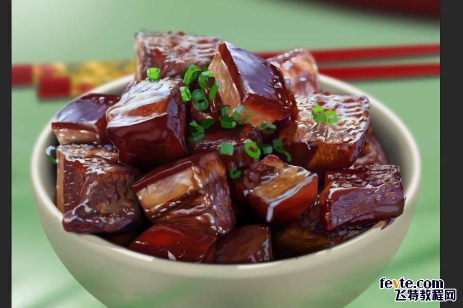 PS鼠绘逼真开胃的红烧肉 优图宝 PS鼠绘教程原图尺寸:1000x667