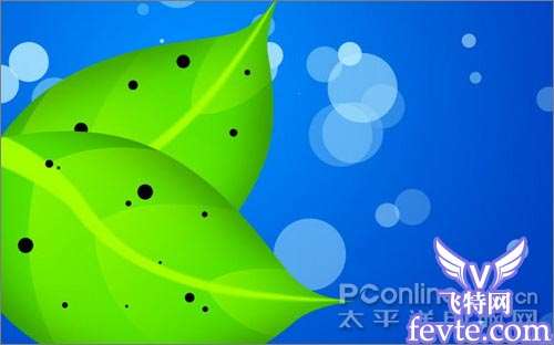 Photoshop教程：鼠绘清新简约露珠绿叶壁纸