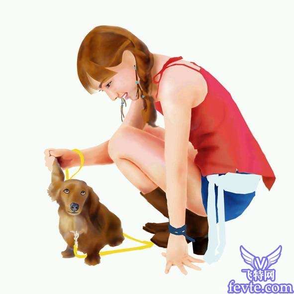 Photoshop鼠绘女孩和她的爱犬 优图宝 PS鼠绘教程