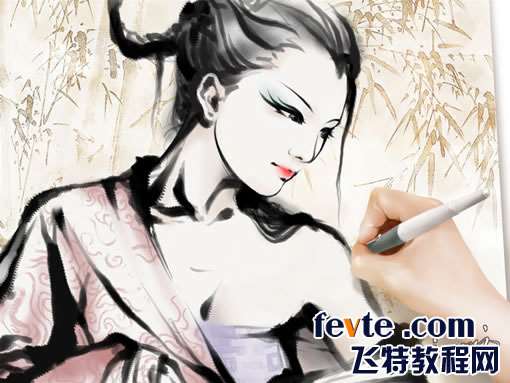 PS鼠绘水墨女孩 优图宝 PS鼠绘教程