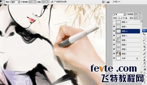 PS鼠绘水墨女孩 优图宝 PS鼠绘教程