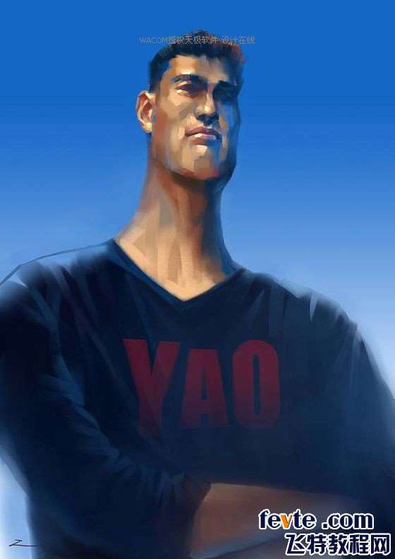 PS结合数位板绘制姚明漫画 优图宝 PS鼠绘教程