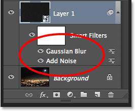 PS快速制作繁星 优图宝网 PS入门实例教程The Add Noise and Gaussian Blur Smart Filters in the Layers panel. Image ? 2013 Photoshop Essentials.com