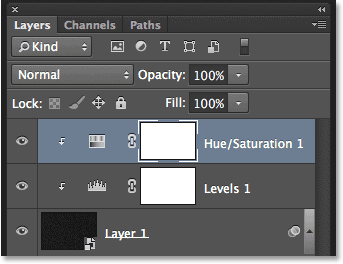 PS快速制作繁星 优图宝网 PS入门实例教程The Layers panel showing the new Hue/Saturation adjustment layer. Image ? 2013 Photoshop Essentials.com