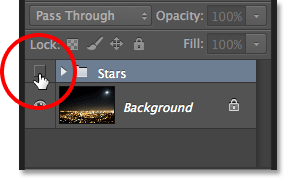 PS快速制作繁星 优图宝网 PS入门实例教程Clicking the Stars layer group's visibility icon. Image ? 2013 Photoshop Essentials.com