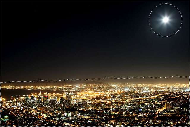 PS快速制作繁星 优图宝网 PS入门实例教程The area around the moon has been added to the initial selection. Image ? 2013 Photoshop Essentials.com