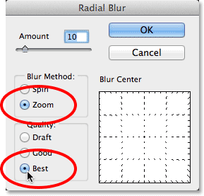 PS简单快速打造冲击力效果照片 优图宝网 PS入门实例教程Setting the Blur Method and Quality options for the Radial Blur filter. Image ? 2013 Photoshop Essentials.com
