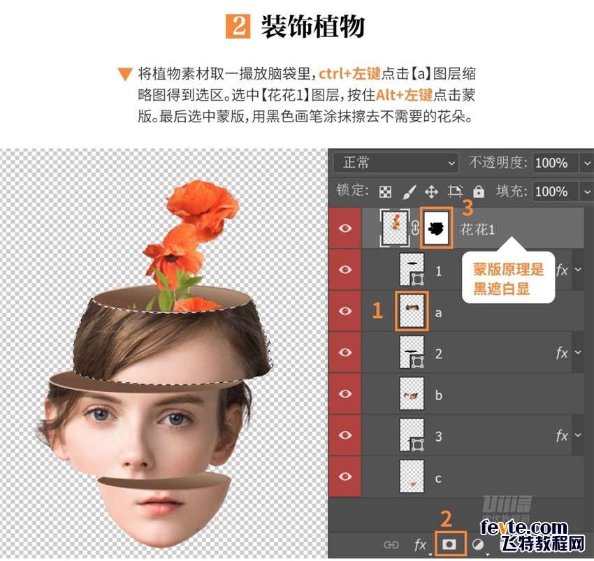 PS创意合成切割人头插花海报 优图宝 PS图片合成教程