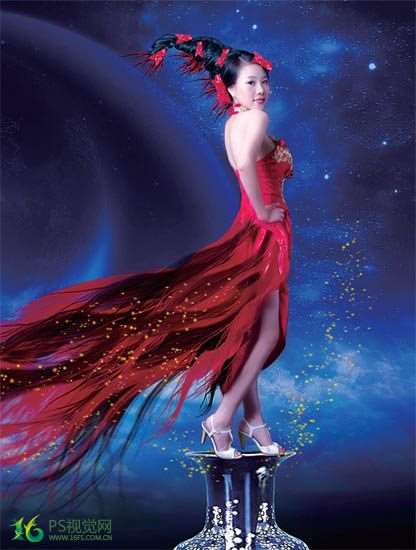 PS合成唯美中国风美女星空效果照片 优图宝 PS图片合成教程