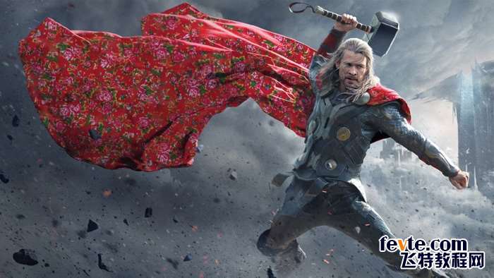 PS给雷神披上东北花披风 优图宝 PS图片合成教程