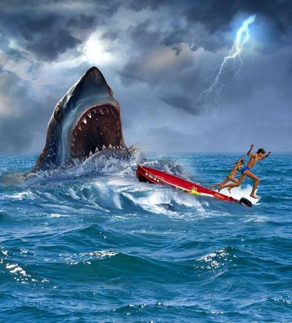 ps制作大白鲨电影海报 优图宝 图片合成教程