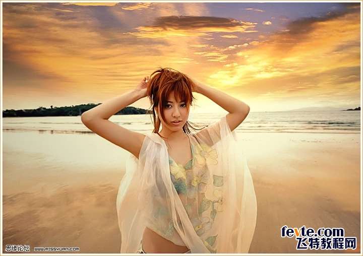 PS给海景照片添加唯美梦幻霞光 优图宝 PS图片合成教程