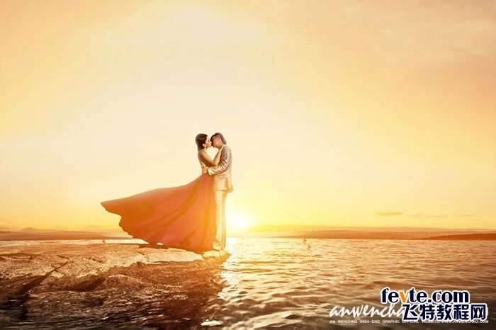 PS合成唯美海边日出风景婚片 优图宝 PS图片合成教程