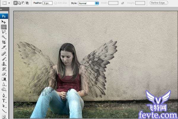 photoshop合成在墙边休息的天使 优图宝 图片合成教程
