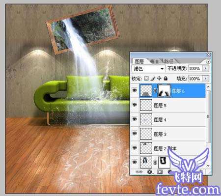 PS图片合成壁画里流出的瀑布 优图宝 PS图片合成教程