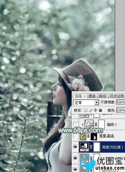 Photoshop打造柔和的古典墨绿色外景美女图片