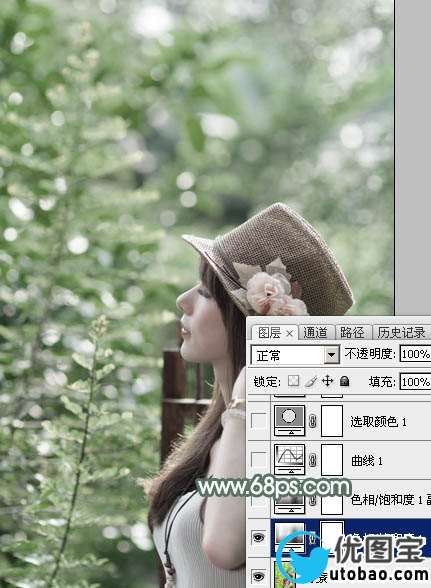 Photoshop打造柔和的古典墨绿色外景美女图片