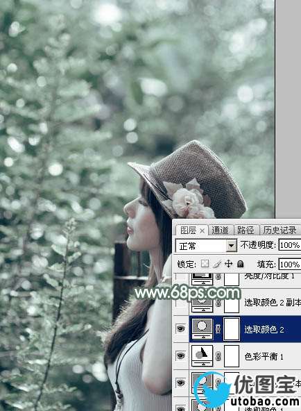 Photoshop打造柔和的古典墨绿色外景美女图片