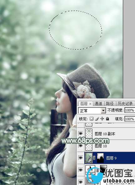 Photoshop打造柔和的古典墨绿色外景美女图片
